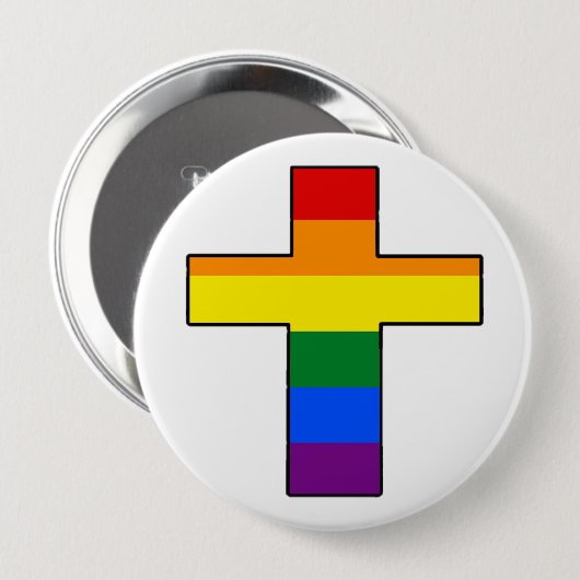 Badge Rond 10 Cm Croix arc-en-ciel (Devant & derrière)