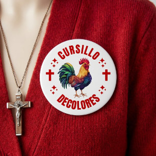 Badge Rond 10 Cm Cursillo Decolores Coq Coloré avec Croix