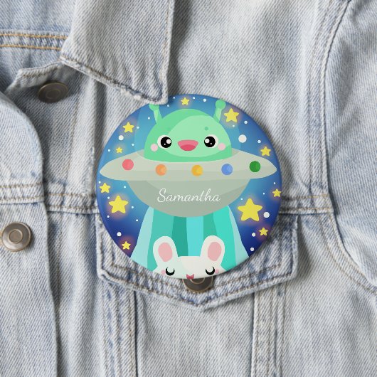 Badge Rond 10 Cm Cute Espace Créature Et Lapin Lapin Lapin (En situation)