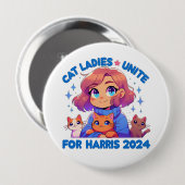 Badge Rond 10 Cm Cute Funny Girly Enfless Chat Lady Unite Harris (Devant & derrière)
