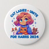 Badge Rond 10 Cm Cute Funny Girly Enfless Chat Lady Unite Harris (Devant)