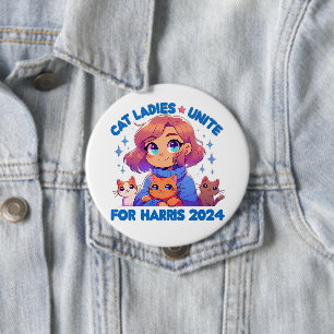 Badge Rond 10 Cm Cute Funny Girly Enfless Chat Lady Unite Harris