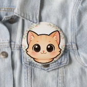 Badge Rond 10 Cm Cute Kawaii Cat Face Button (En situation)