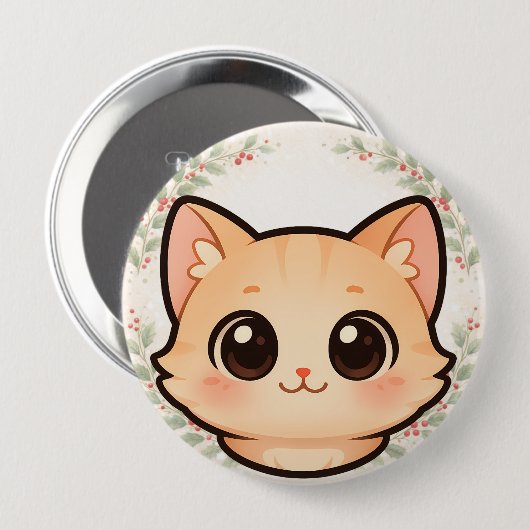 Badge Rond 10 Cm Cute Kawaii Cat Face Button (Devant & derrière)