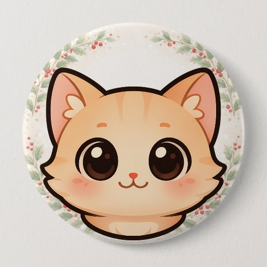 Badge Rond 10 Cm Cute Kawaii Cat Face Button (Devant)