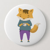 Badge Rond 10 Cm Cute renard avec tasse de thé (Devant)