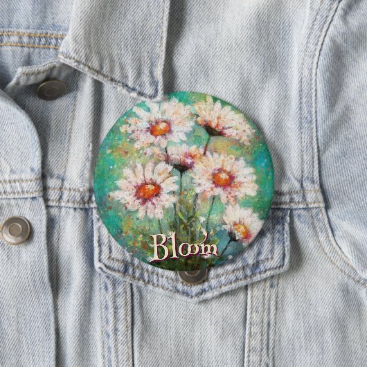 Badge Rond 10 Cm Daisies Impressionistic Floral Teal Personalized (En situation)