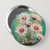 Badge Rond 10 Cm Daisies Impressionistic Floral Teal Personalized (Devant & derrière)