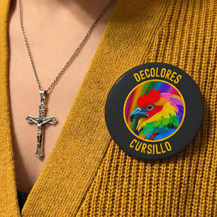Badge Rond 10 Cm DeColores Cursillo Coq Coloré Arc-en-ciel Vivant