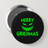 Badge Rond 10 Cm Déplaisant Vert Grinch Noël Visage noir Festif (Devant & derrière)