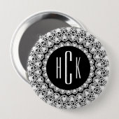 Badge Rond 10 Cm Diamants noir et blanc monogrammes Imprimer (Devant & derrière)