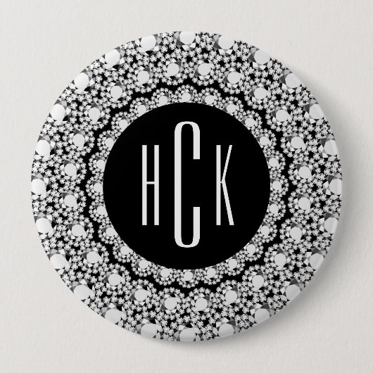 Badge Rond 10 Cm Diamants noir et blanc monogrammes Imprimer (Devant)