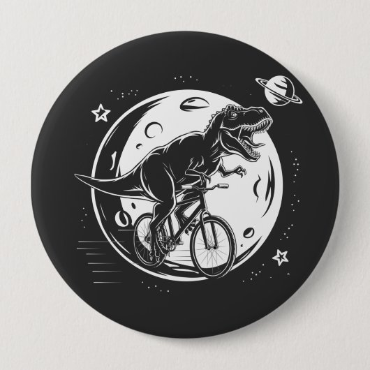 Badge Rond 10 Cm Dinosaure moderne sur un vélo dans le ciel avec la (Devant)