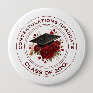 Badge Rond 10 Cm Diplôme & Roses Rouges Promotion 20XX