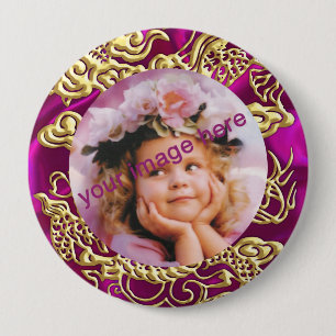 Badge Rond 10 Cm Dragon d'or embouti sur papier texturé satiné roug