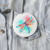 Badge Rond 10 Cm Dragonfly rouge sur l'arrière - plan aquarelle (En situation)