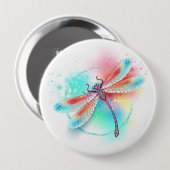 Badge Rond 10 Cm Dragonfly rouge sur l'arrière - plan aquarelle (Devant & derrière)