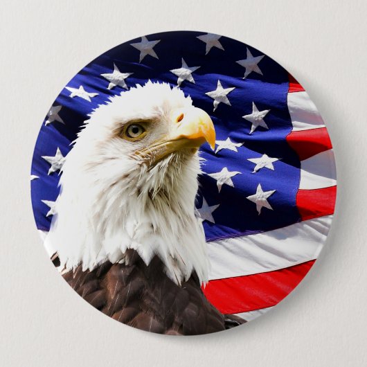 Badge Rond 10 Cm Drapeau américain avec aigle chauve (Devant)