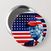 Badge Rond 10 Cm Drapeau américain Donald Trump 2024 (Devant & derrière)