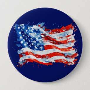 Badge Rond 10 Cm Drapeau américain USA Aquarelle 4 juillet