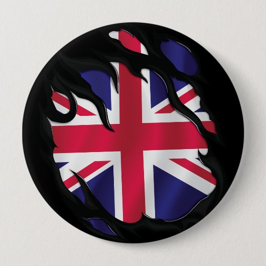 Badge Rond 10 Cm Drapeau déchiré du Royaume-Uni (Devant)