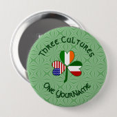 Badge Rond 10 Cm Drapeau Shamrock irlandais américain italien perso (Devant & derrière)