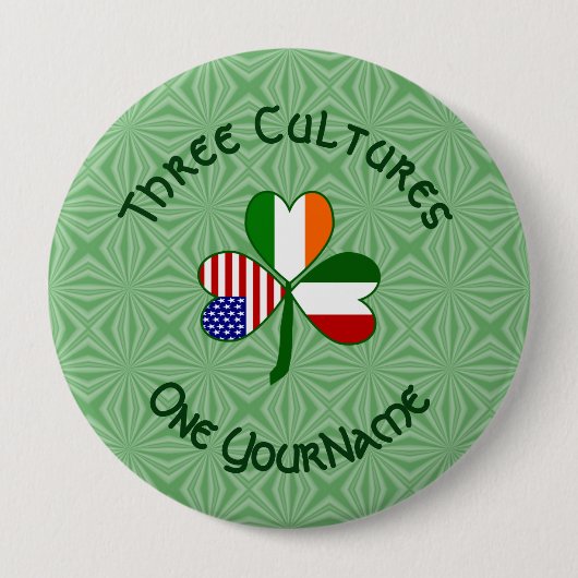 Badge Rond 10 Cm Drapeau Shamrock irlandais américain italien perso (Devant)