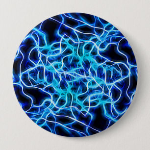 Badge Rond 10 Cm Éclair électrique néon bleu Tesla Coil