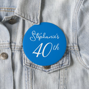 Badge Rond 10 Cm Elégant Monogramme Bleu 40e fête d'anniversaire