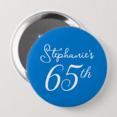 Badge Rond 10 Cm Élégant Monogramme Bleu 65e fête d'anniversaire (Devant & derrière)