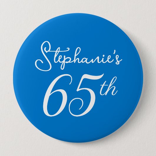 Badge Rond 10 Cm Élégant Monogramme Bleu 65e fête d'anniversaire (Devant)
