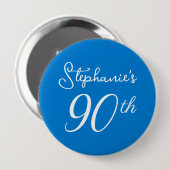 Badge Rond 10 Cm Elégant Monogramme bleu 90e fête d'anniversaire (Devant & derrière)