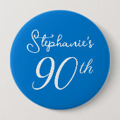 Badge Rond 10 Cm Elégant Monogramme bleu 90e fête d'anniversaire (Devant)