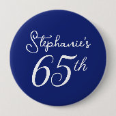 Badge Rond 10 Cm Élégant Monogramme bleu marine 65e fête d'annivers (Devant)