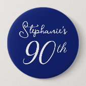 Badge Rond 10 Cm Élégant Monogramme bleu marine 90e fête d'annivers (Devant)