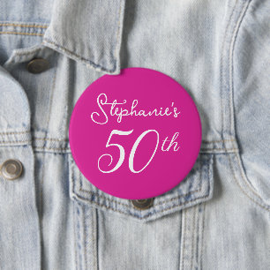 Badge Rond 10 Cm Élégant Monogramme rose 50e fête d'anniversaire