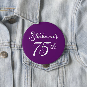 Badge Rond 10 Cm Elégante Automne violet Monogramme 75e fête d'anni