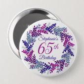 Badge Rond 10 Cm Élégante couronne violette rose 65e anniversaire (Devant & derrière)