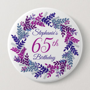 Badge Rond 10 Cm Élégante couronne violette rose 65e anniversaire