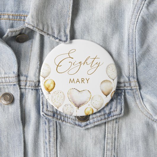 Badge Rond 10 Cm Elégante Gold Balloon 80e fête d'anniversaire (En situation)