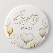 Badge Rond 10 Cm Elégante Gold Balloon 80e fête d'anniversaire (Devant)