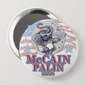 Badge Rond 10 Cm Éléphant de républicain de McCain Palin (Devant & derrière)