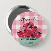 Badge Rond 10 Cm Épinette d'anniversaire du Berry - fraise (Devant & derrière)