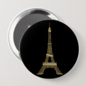 Badge Rond 10 Cm Épingle à boutons Tour Eiffel Noir & Or Français (Devant & derrière)
