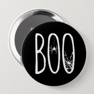 Badge Rond 10 Cm Épingle fantôme BOO araignée et toile Halloween bl