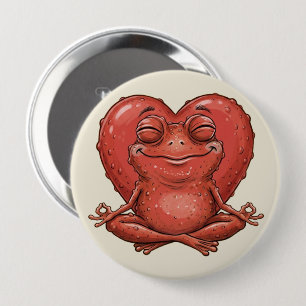 Badge Rond 10 Cm Épinglette de méditation de grenouille à cœur roug