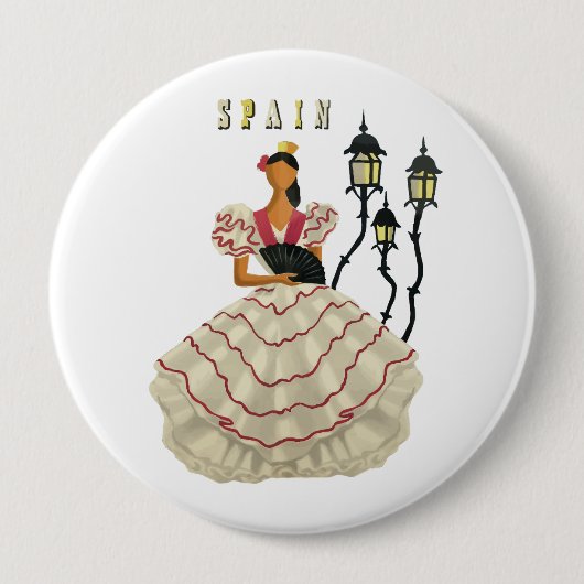 Badge Rond 10 Cm Espagnol danseuse flamenco femme Espagne Travel Ar (Devant)