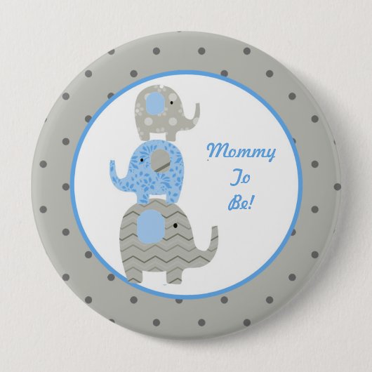 Badge Rond 10 Cm Et gris maman personnalisée par éléphant bleu à (Devant)