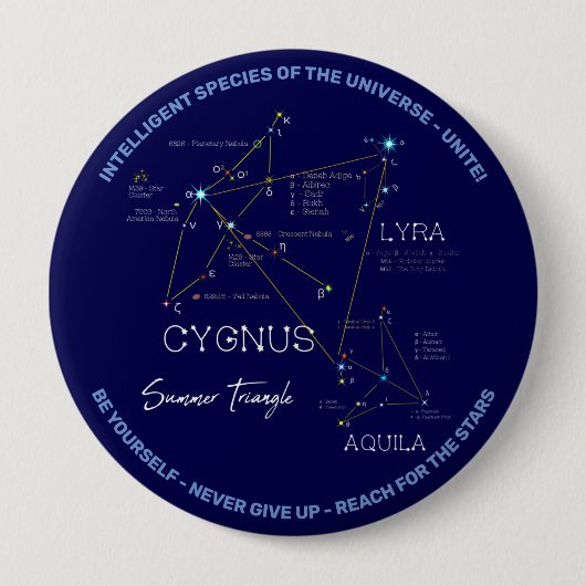 Badge Rond 10 Cm Étoiles triangulaires d'été de l'hémisphère Nord (Devant)