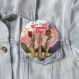 Badge Rond 10 Cm Every Day is Women's Day Hand-Painted Floral